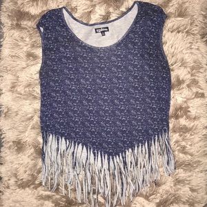 Blue Fringed Cotton Blouse